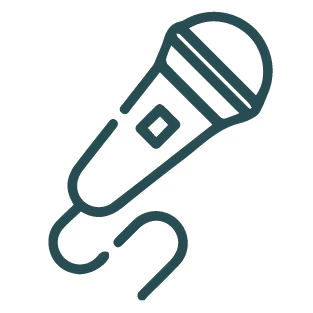 Blue microphone icon with cord, simple line art design